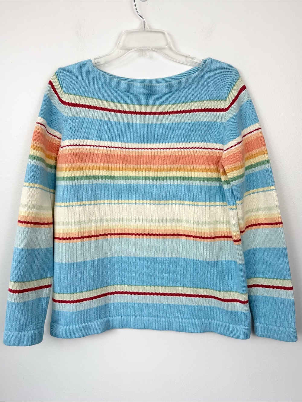 Vintage Lauren Ralph Lauren Light Blue Multi-Stripe Women’s Cotton Sweater Small